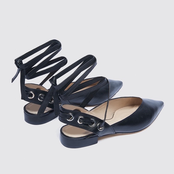 [SOLD] Sandro black lamb leather pointed ballet flats - Picture 2 of 5
